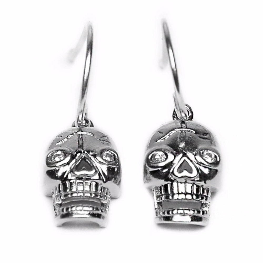 Skull with Zirconia Eyes 925 Sterling Silver Dangling Earrings Philippines | Silverworks