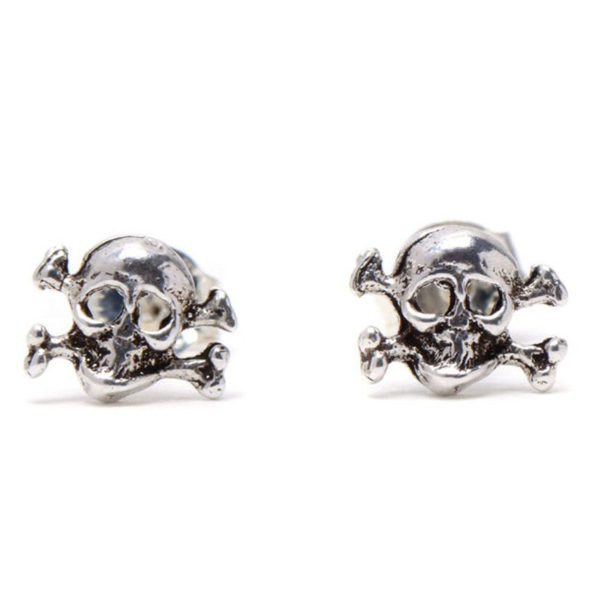 Percy Pirate Skull 925 Sterling Silver Stud Earrings | SilverWorks