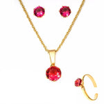 January Birthstone Earrings and Necklace Set with Adjustable Ring