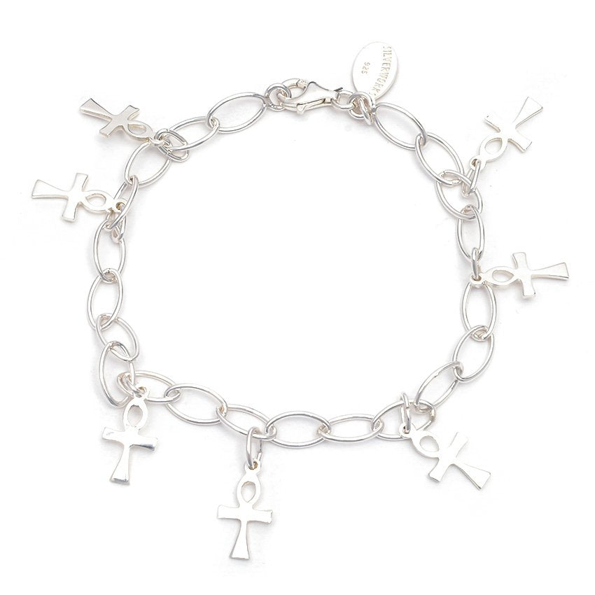 
                
                    Load image into Gallery viewer, Oval Chain with Drop Cross Charm 925 Sterling Silver Bracelet Philippines | Silverworks
                
            