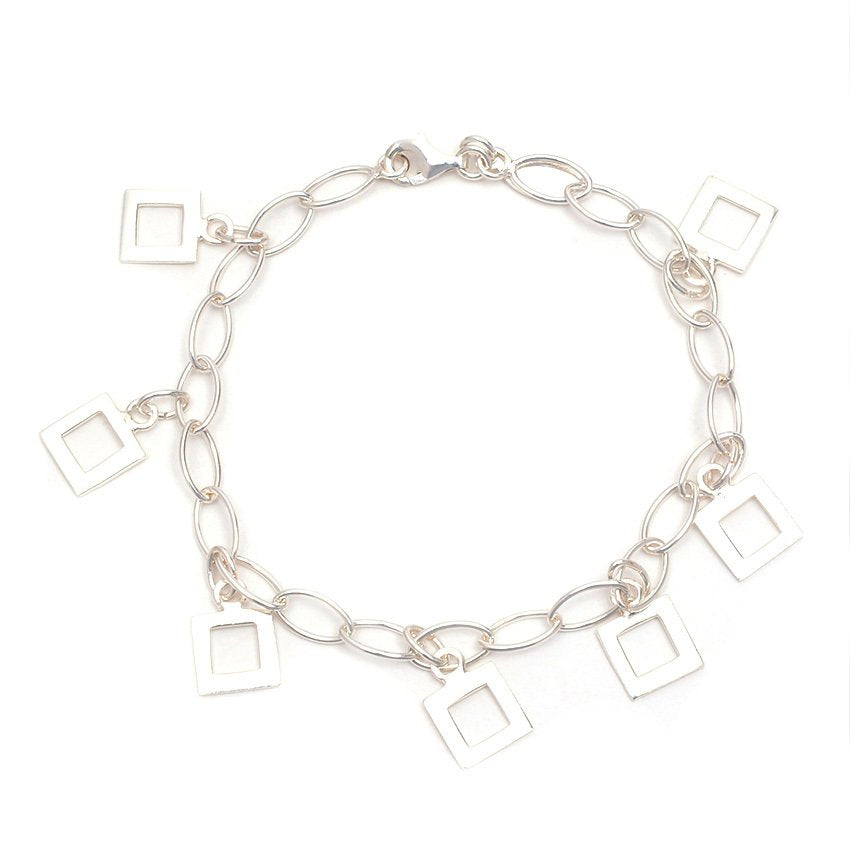 Linked Oval with Drop Square Charm 925 Sterling Silver Bracelet Philippines | Silverworks