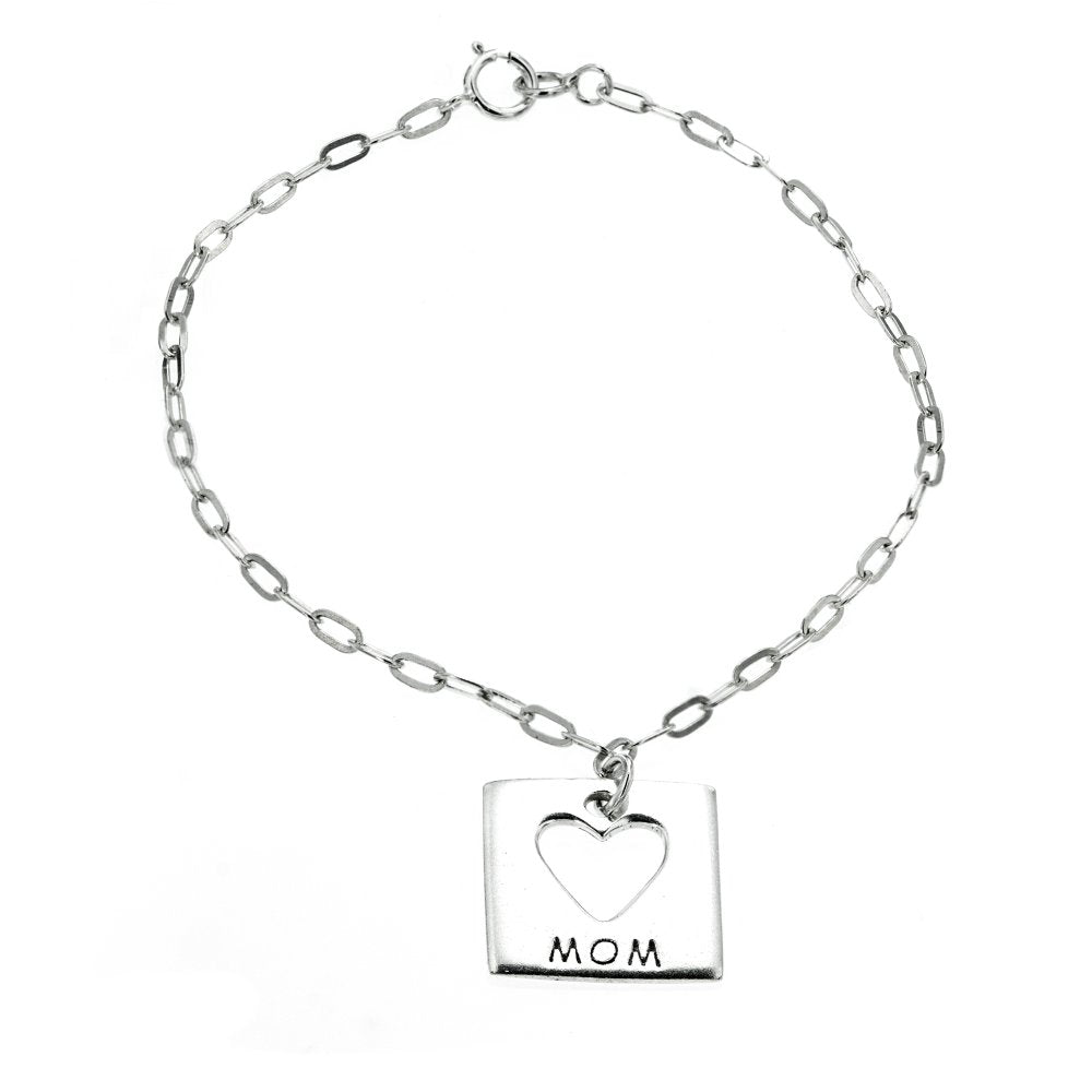 Jaycee "Mom" Engraved Open Heart 925 Sterling Silver Bracelet | SilverWorks