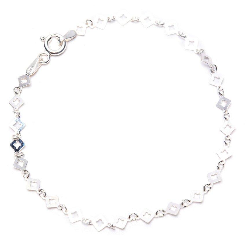 Megan Square Flower Cut Out 925 Sterling Silver Chain Bracelet | SilverWorks