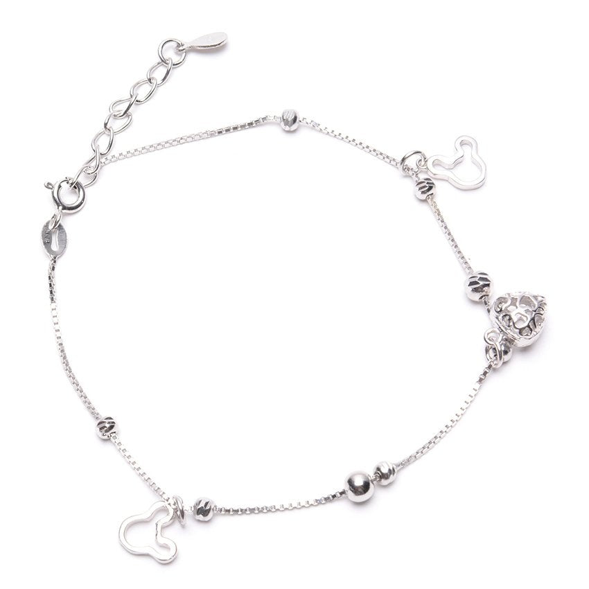 Mickey & Open Heart 925 Sterling Silver Charm Bracelet | SilverWorks