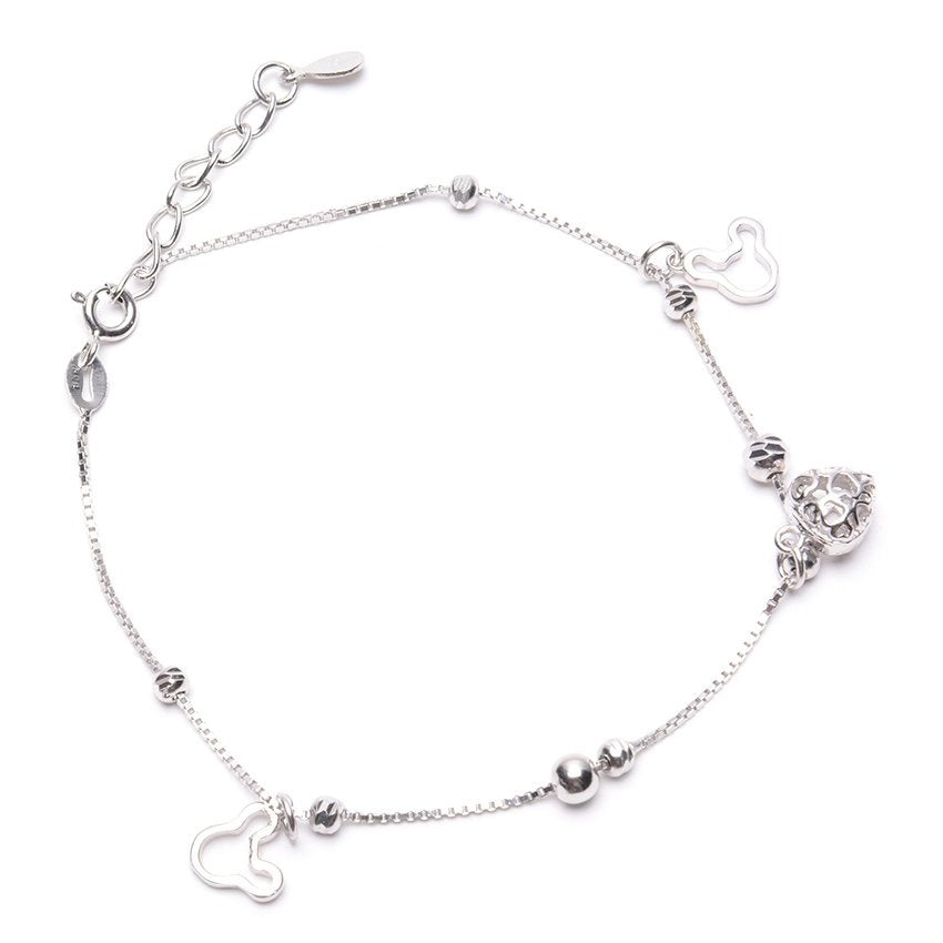  925 Sterling Silver Bracelet with Mickey Mouse Head and Filigree Heart Philippines | Silverworks