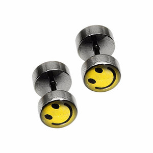 
                
                    Load image into Gallery viewer, Yellow Smiley Stainless Steel Hypoallergenic Faux Tunnel Earrings Philippines | Silverworks
                
            
