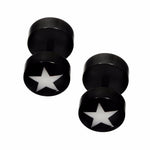 Black Tunnel Earrings with White Star