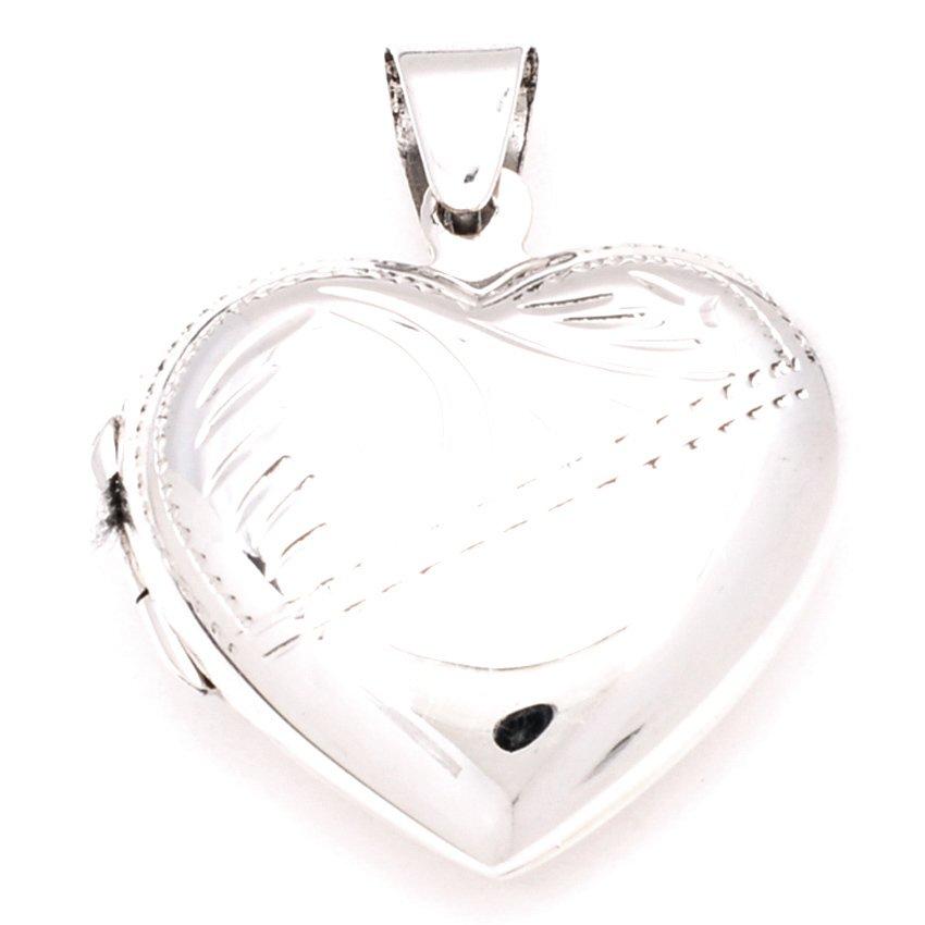 Big Puff Heart Locket with Design Engraved Pendant (Silver)