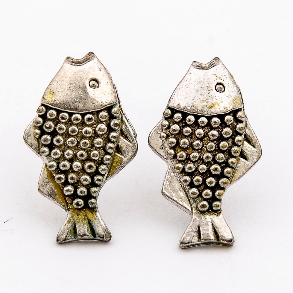 Oxidized Fish Stud Earrings