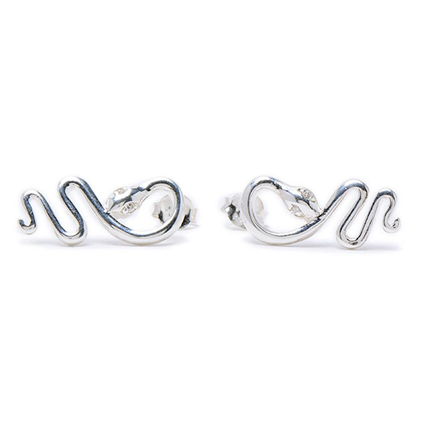 Mabel Polished Snake 925 Sterling Silver Stud Earrings | SilverWorks