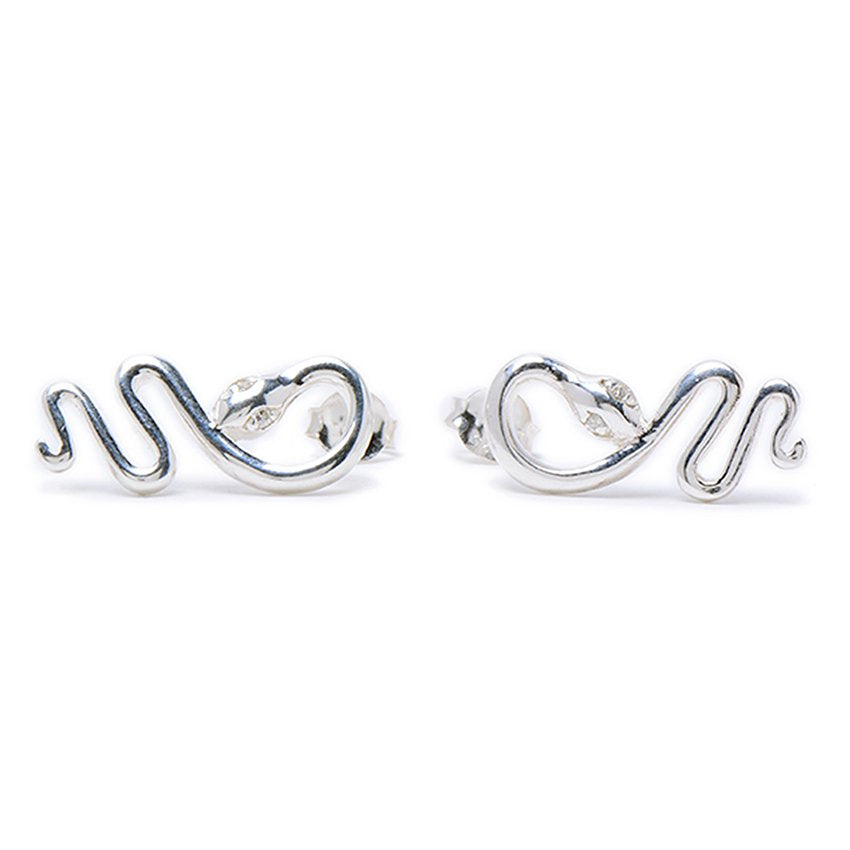 Mabel Polished Snake with Cubic Zirconia Eyes 925 Sterling Silver Earrings Philippines | Silverworks