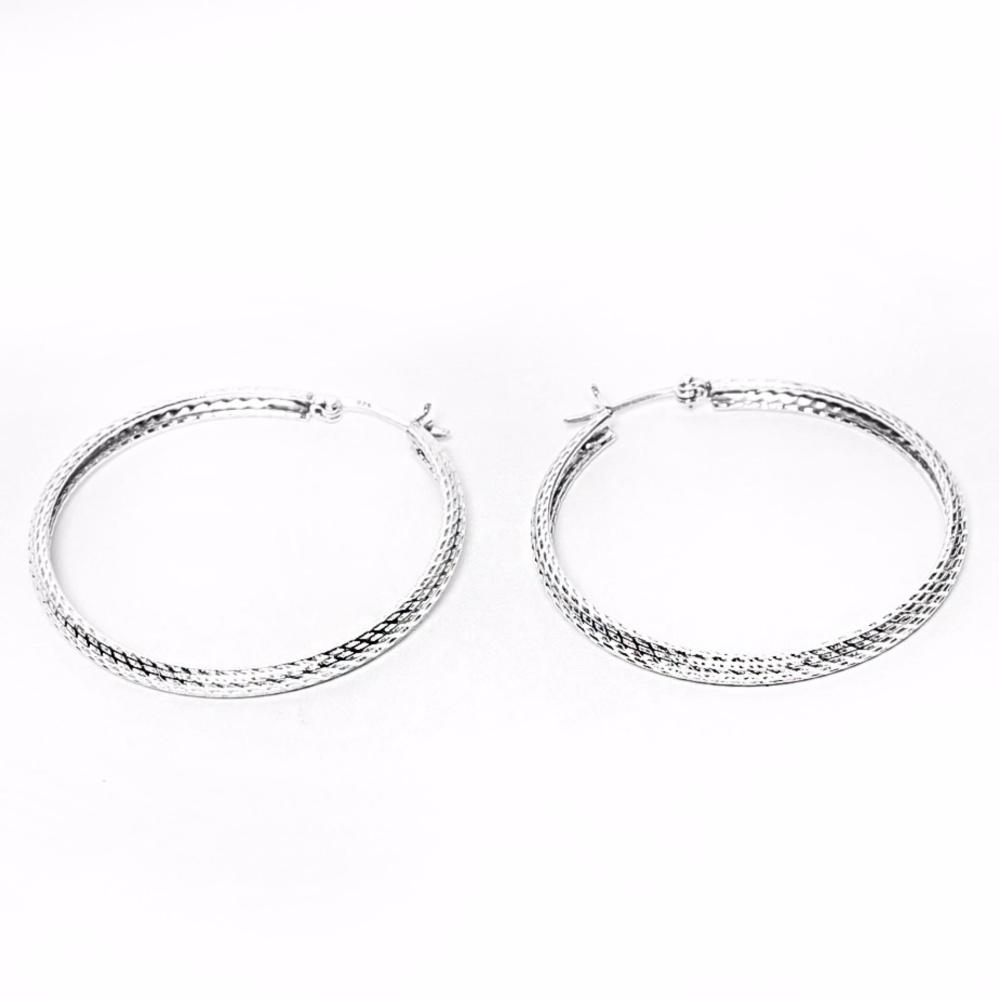 Embossed 925 Sterling Silver Hoop Earrings Philippines | Silverworks