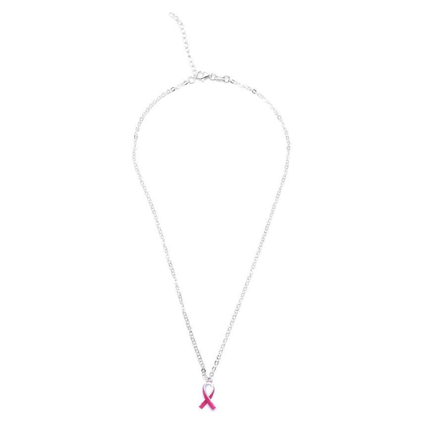 Dainty Rolo Chain with Pink Enamel Ribbon Pendant Necklace