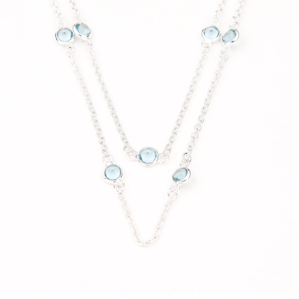 Silverworks N3606 Aquamarine Double Rolo Necklace