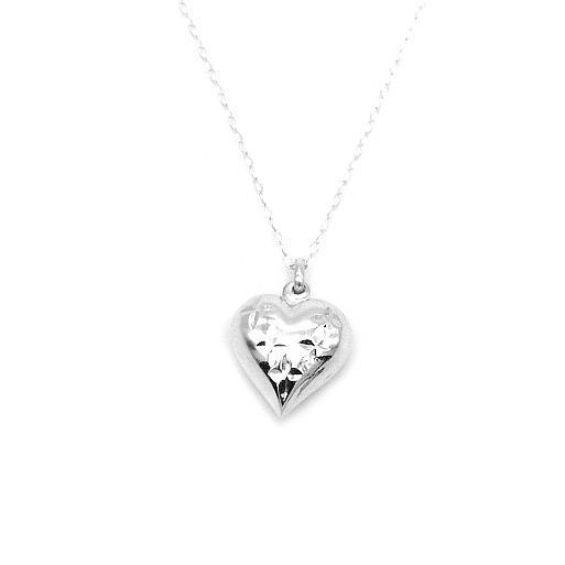 Puff Heart with Cross Diamond Cut Cable Chain Necklace
