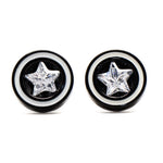 Black Round Fake Tunnel Earrings with Star CZ