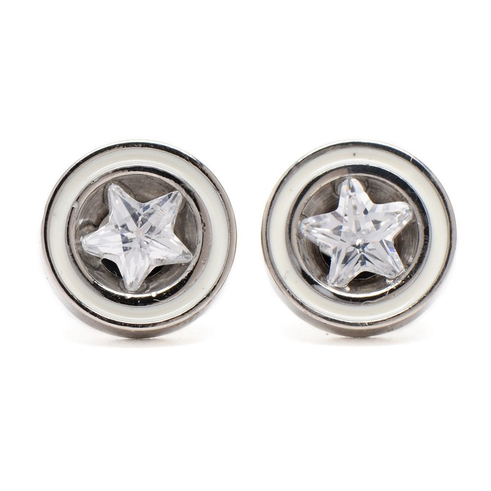 Steel with Clear Star Cubic Zirconia Stainless Steel Hypoallergenic Fake Tunnel Earrings Philippines | Silverworks