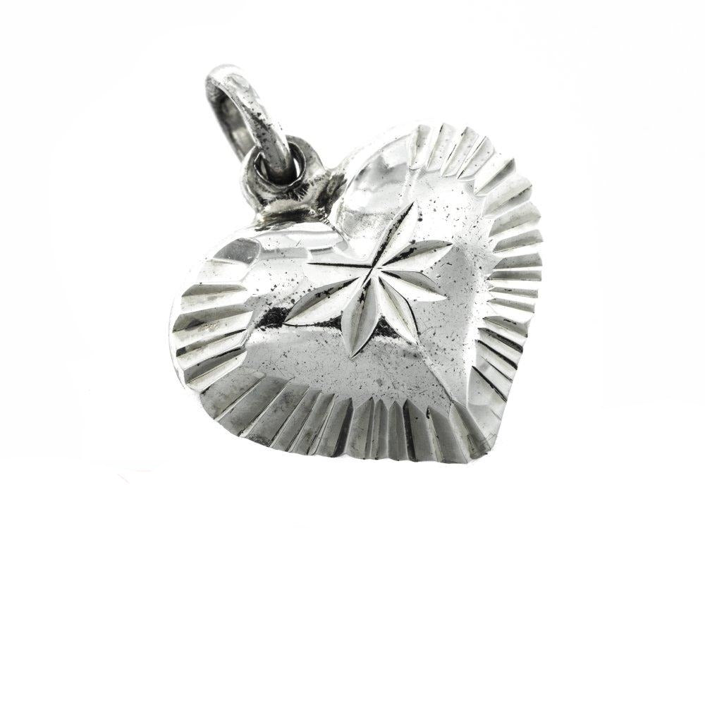 Puff Heart with Diamond Cuts on Side 925 Sterling Silver Pendant Philippines | Silverworks