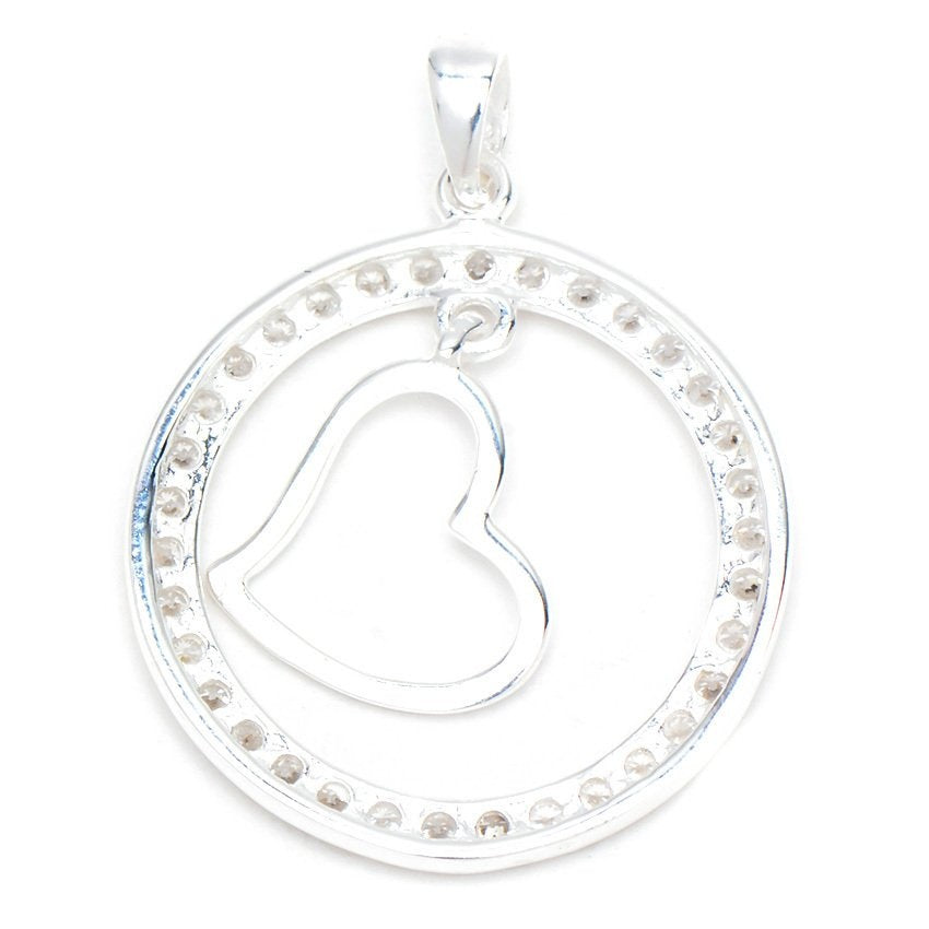 Round Full Zirconia with Plain Heart Inside 925 Sterling Silver Pendant Philippines | Silverworks