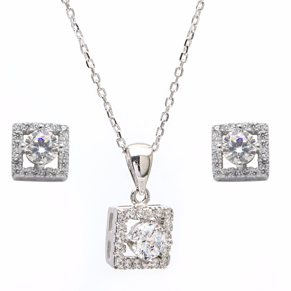 Silver Square Earrings and Necklace Set 925 Sterling Silver Jewelry Set Philippines | Silverworks
