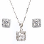 Silver Square Earrings and Necklace Set