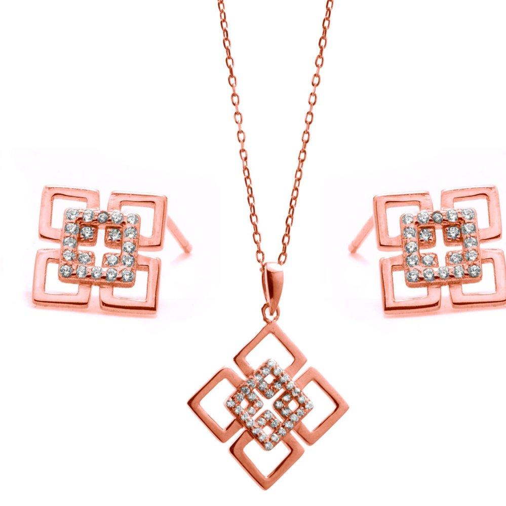 Rosegold Plated Diagonal Earrings and Necklace 925 Sterling Silver Jewelry Set Philippines | Silverworks