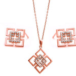 Rosegold Plated Diagonal Earrings and Necklace Set