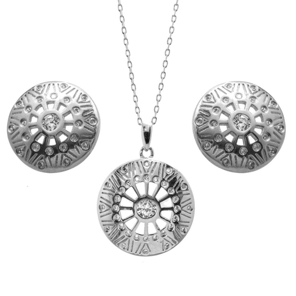 
                
                    Load image into Gallery viewer, Silver Shield Earrings and Necklace Set 925 Sterling Silver Jewelry Set Philippines | Silverworks
                
            