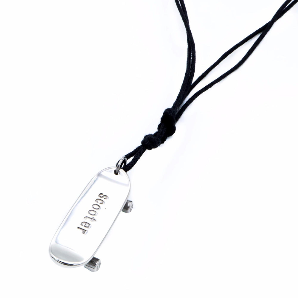Ruben Skateboard Stainless Steel Pendant in Waxtail Necklace | SilverWorks