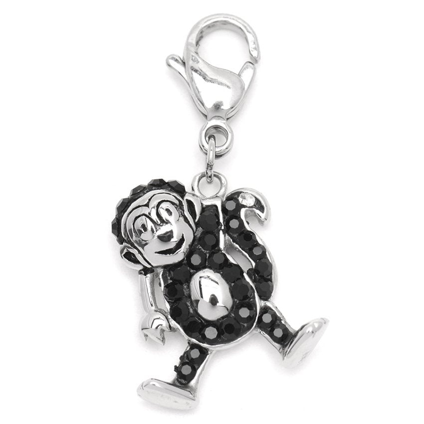 Devon Monkey with Black Stone Stainless Steel Charm | SilverWorks