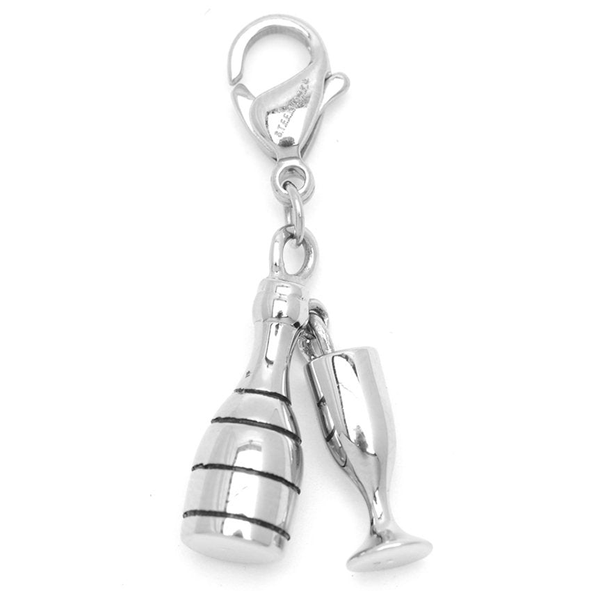 Wine Glass and Wine Bottle Stainless Steel Hypoallergenic Charm Philippines | Silverworks