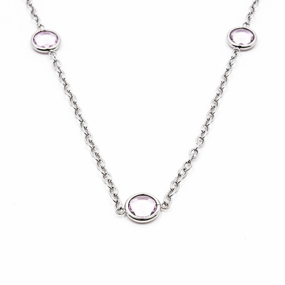 Pink Zirconia in Rolo Chain Necklace