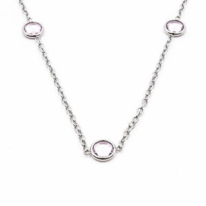 
                
                    Load image into Gallery viewer, Pink Zirconia in Rolo Chain Stainless Steel Hypoallergenic Necklace Philippines | Silverworks
                
            