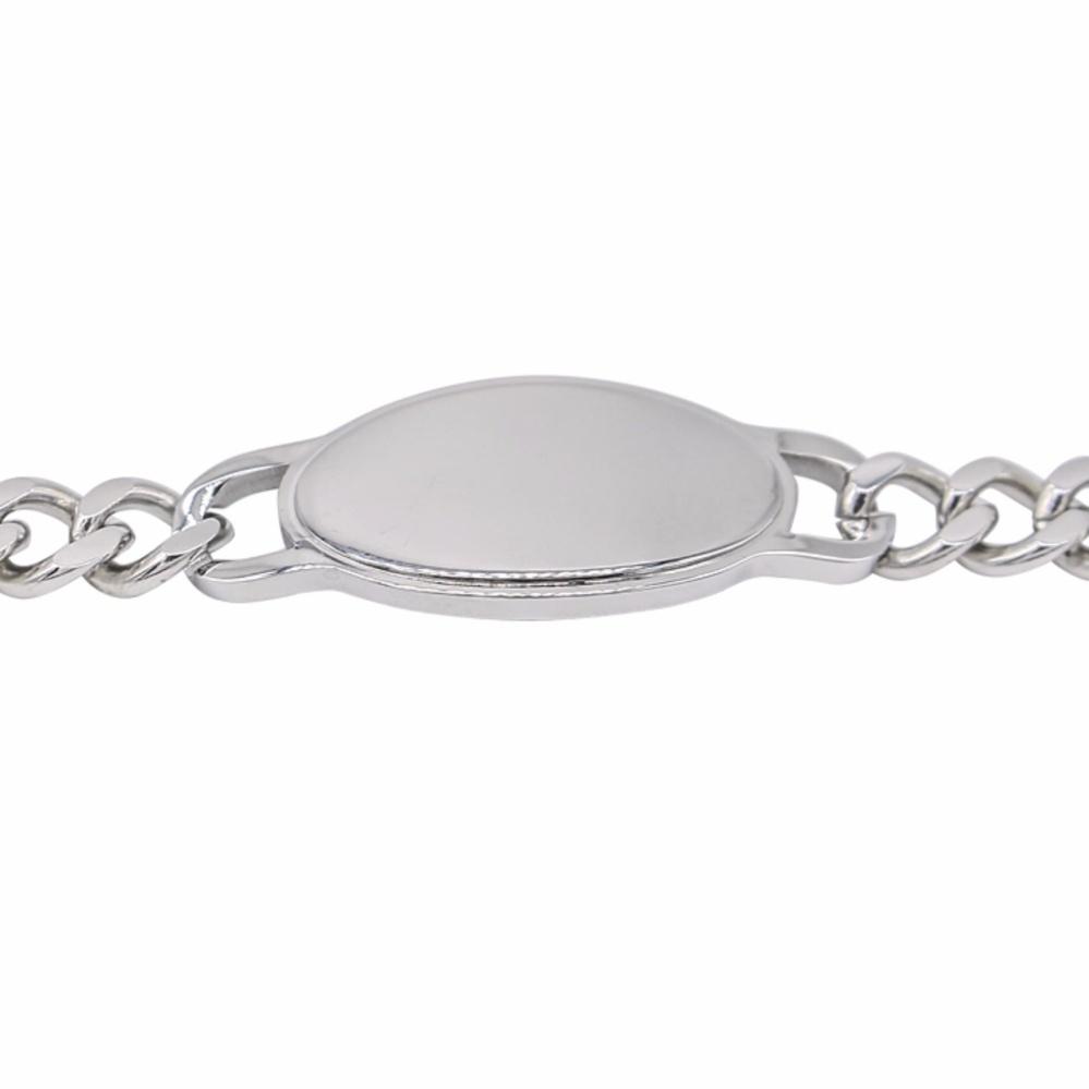 Ony Plain Oval Bar Engravable Stainless Steel Chain Bracelet | SilverWorks