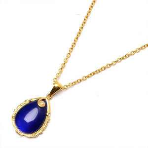Gold Plating Rolo Chain with Blue Plum Stone Stainless Steel Hypoallergenic Necklace Philippines | Silverworks