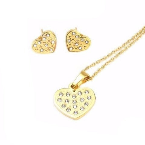 Heart with Small Zirconia Stone Earrings and Necklace Set Stainless Steel Hypoallergenic Jewelry Set Philippines | Silverworks