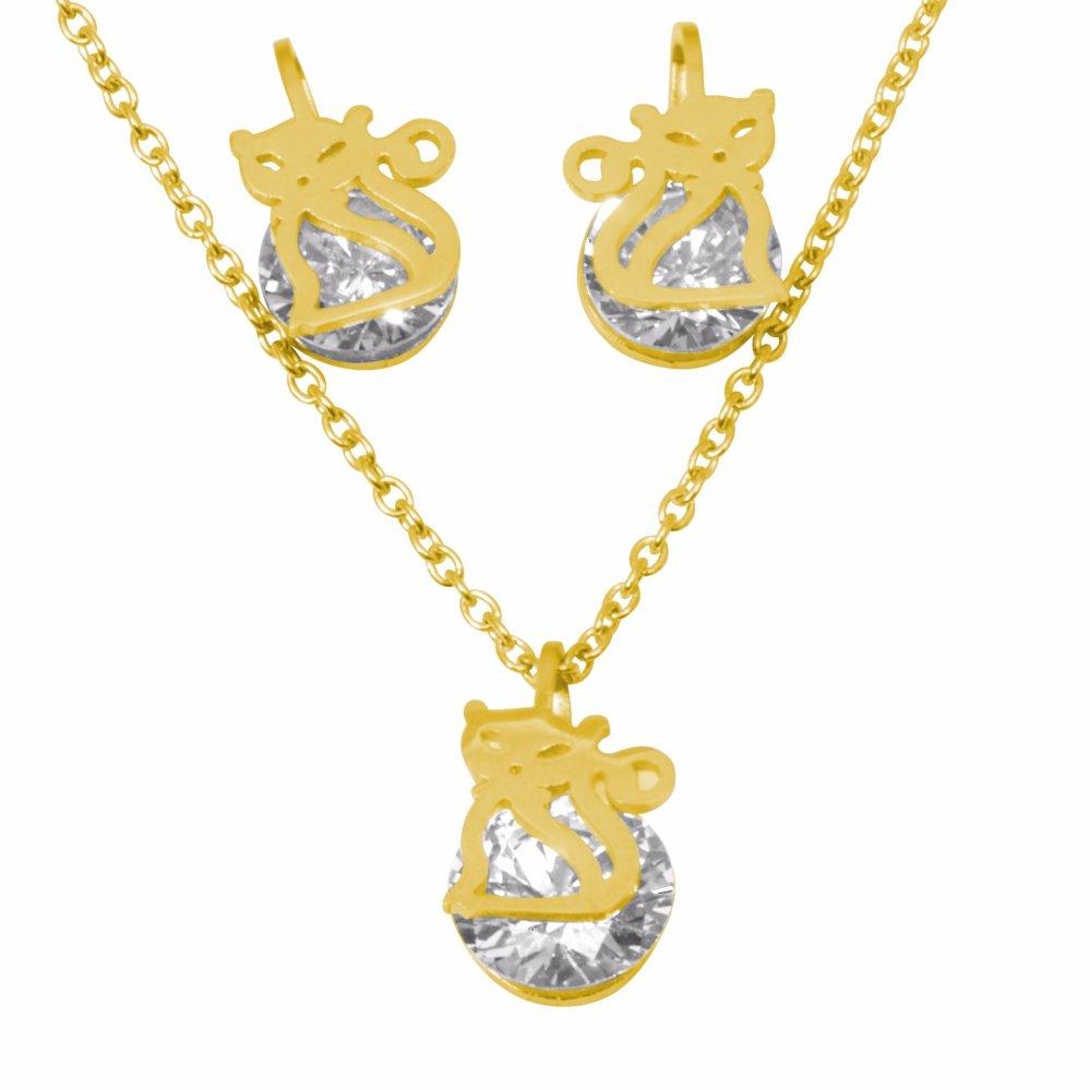 Amanda Cat & Stone Stainless Steel Jewelry Set | Silverworks