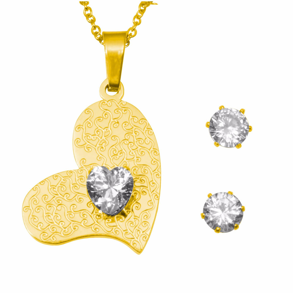 Charly Heart & Solitaire Stainless Steel Jewelry Set | SilverWorks