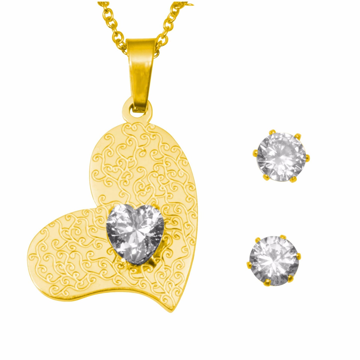 Charly Heart & Solitaire Stainless Steel Jewelry Set | SilverWorks