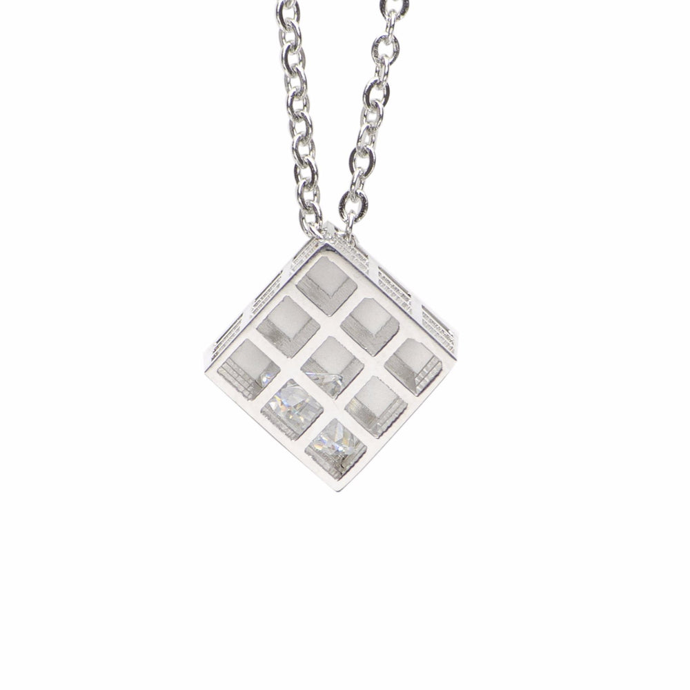 Cyan Prism Cube Stainless Steel Pendant Necklace | SilverWorks