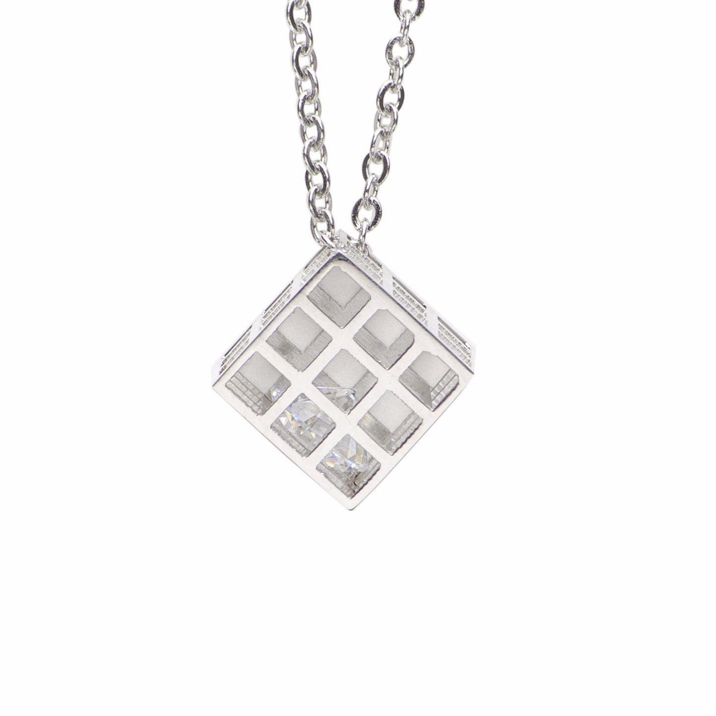 Cyan Prism Cube Stainless Steel Pendant Necklace | SilverWorks