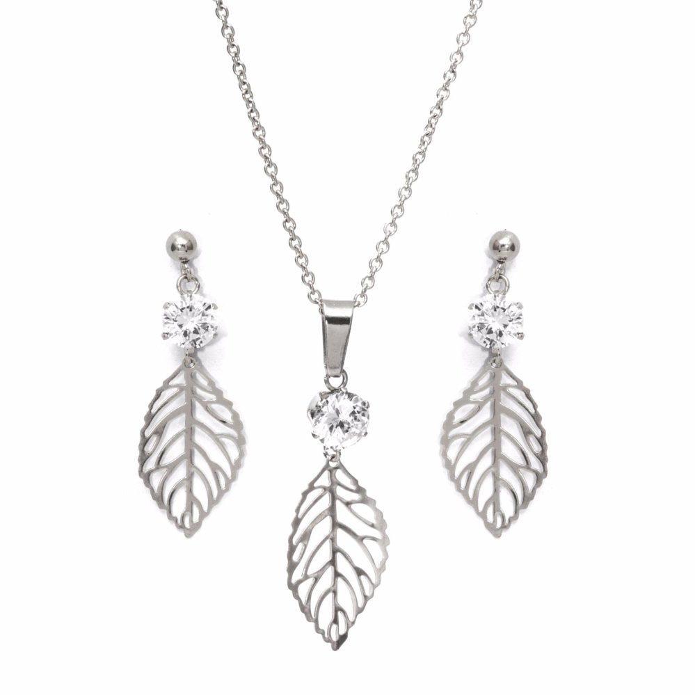 Teardrop Leaf Earrings and Necklace Set