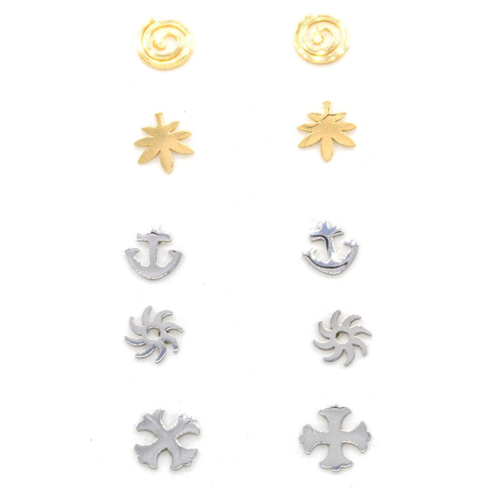Amari Cross, Leaf, Sun, Anchor & Swirl Stainless Steel Stud Earrings | SilverWorks