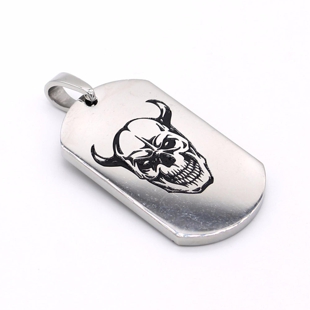Dogtag with Black Enamel Demon Engraved Stainless Steel Ballschain Necklace | SilverWorks