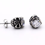 X960 Skull Design Stud Earrings with Cubic Zirconia on Top - Halloween Collection