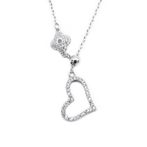 Zirconian Flower & Open Heart 925 Sterling Silver Necklace Philippines | Silverworks