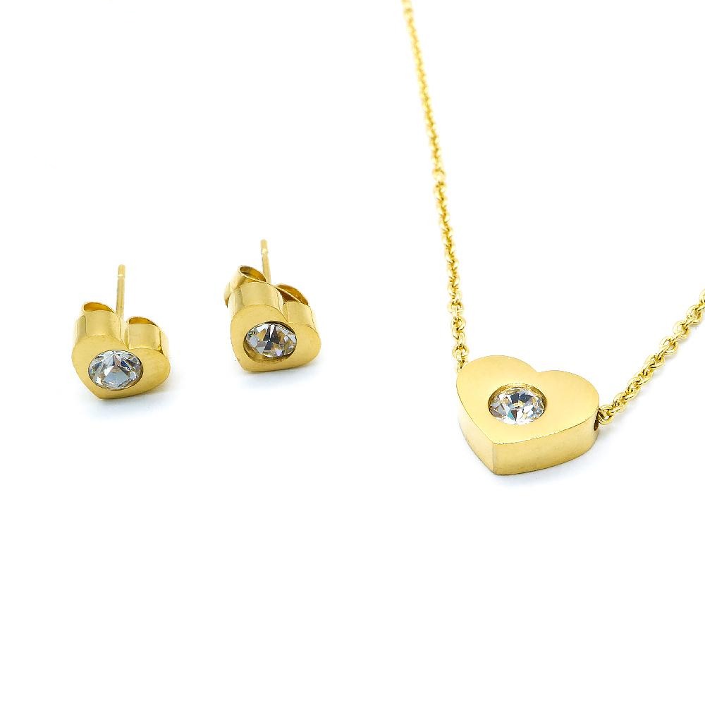Sili Heart Design w/ Round Cubic Zirconia Earrings and Necklace Set