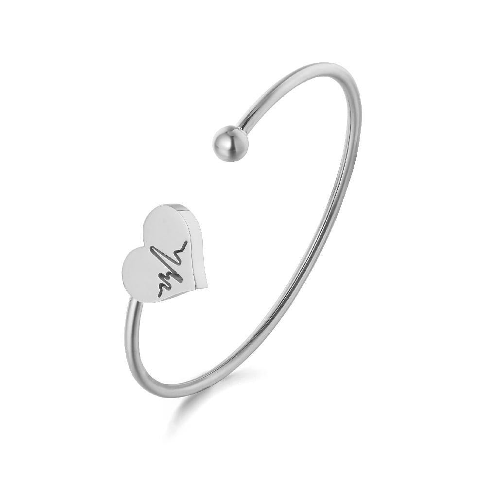 Shiloh Heartbeat Engraved Heart Stainless Steel Bangle Bracelet | Silverworks