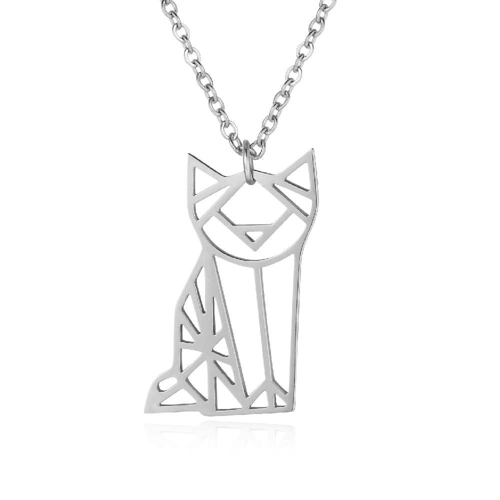 Omari Origami Cat Stainless Steel Necklace | SilverWorks
