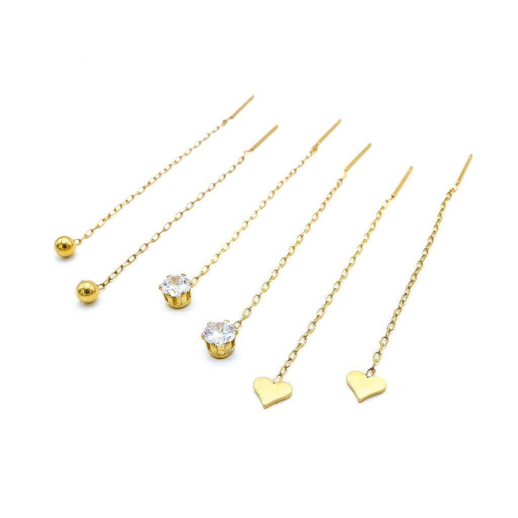 Berry Ball, Heart & Solitaire Stud Chain Stainless Steel Drop Earrings Set | SilverWorks